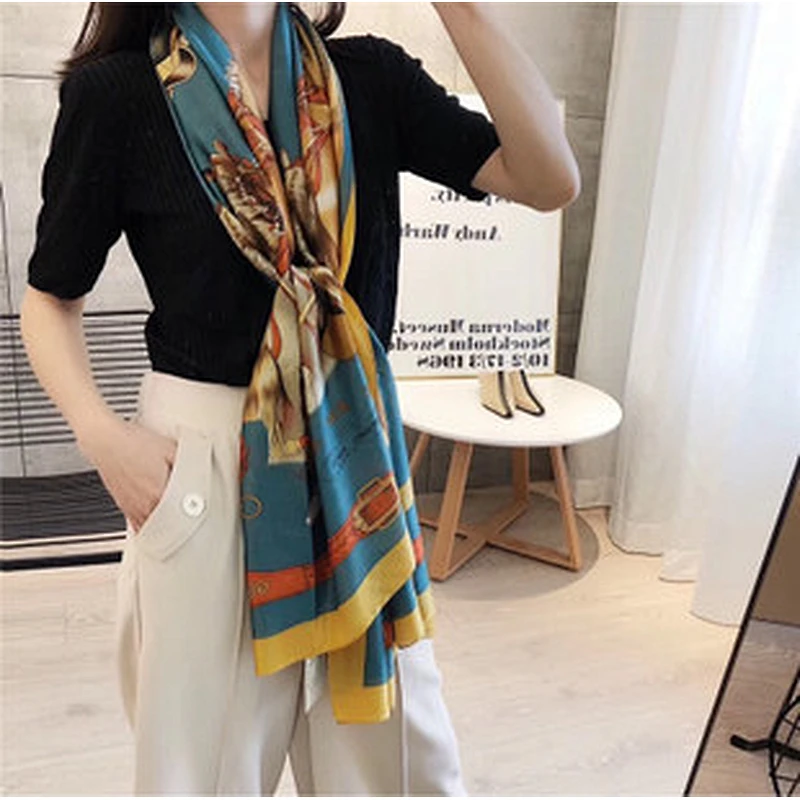 Wholesale Custom 2020 Fashion Design Satin Rectangle Scarf Women Digital Print Silk Scarf 90x180