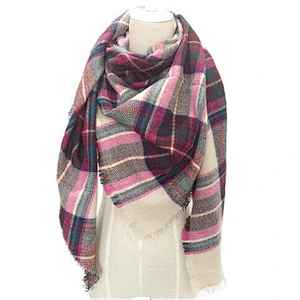 Plaid Scarf Female Tassels Warm Striped Shawl European American Popular Square Scarf