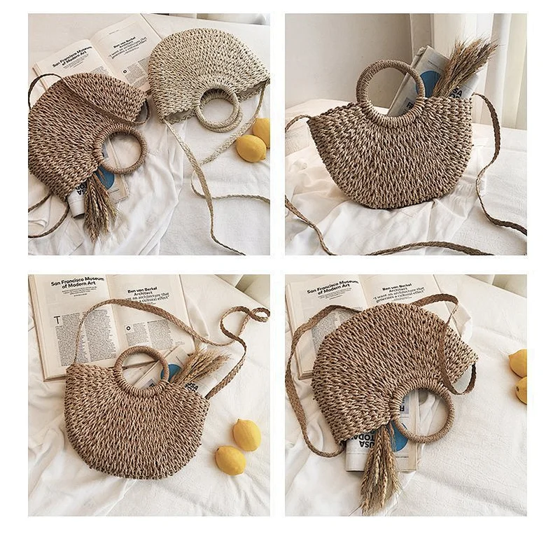 Handmade Straw Bag Female Holiday 2020 Summer Rattan Straw Bag Beach Hand Woven Bag