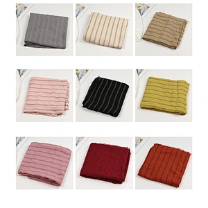 Autumn Winter Solid Color Striped Cotton Linen Scarf Lengthened Outdoor Warmth National Shawl