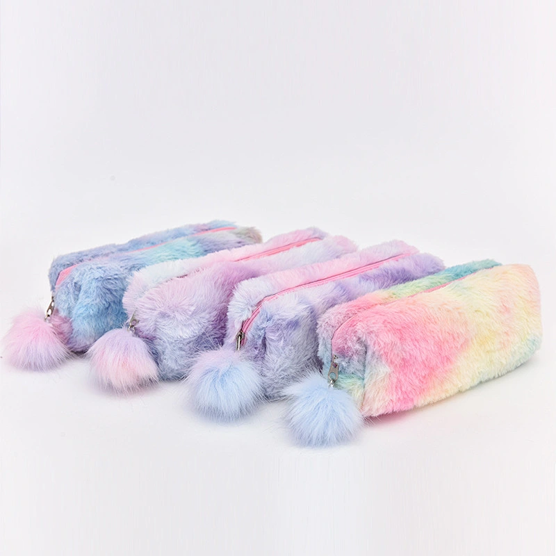 Large Capacity Pen Case Colorful Plush Pen Bag Office Stationery Bag Cosmetic Bag For Girls Boys