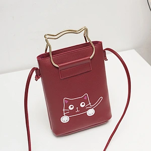 Wholesale Lady Cartoon Handbag Fashion Cute Cat Pattern Pu Leather Lady Shoulder Bag Handbag