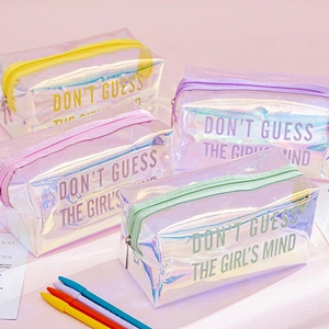 Creative Colorful Laser Waterproof Cosmetic Bag Ins Girl PVC Storage Bag Travel Portable Pencil Bag