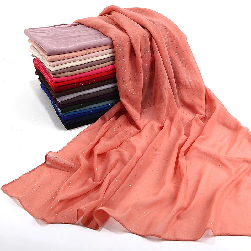 Monochrome High-Quality Thin Section Breathable Fashion Sprinkle Gold Pearl Chiffon Sequins Hijab Scarf