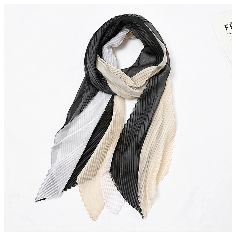 Spring Summer All-Match Scarf New Fashion Medium Long Scarf Elegant Women Pleated Silk Scarf