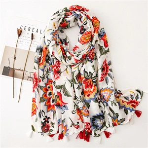 Summer travel sunscreen shawl temperament wild color flowers printed polyester scarf female