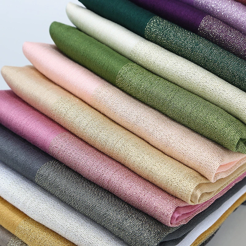 Wholesale Fringed Gold Silk Plain Color Breathable Cotton Muslim Scarf