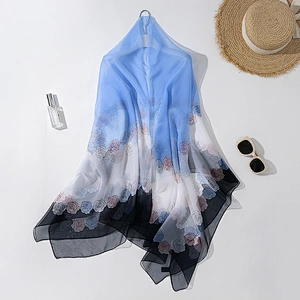 2020 new printed silk scarf summer sunscreen ice silk shawl beach towel seaside long shawl scarf