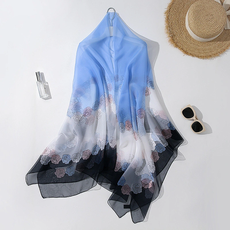 2020 new printed silk scarf summer sunscreen ice silk shawl beach towel seaside long shawl scarf