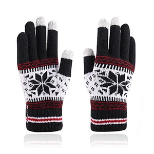 New Style Knitted Wool Snowflake Touch Screen Gloves Men Women Autumn Winter Warm Gloves Wholesale