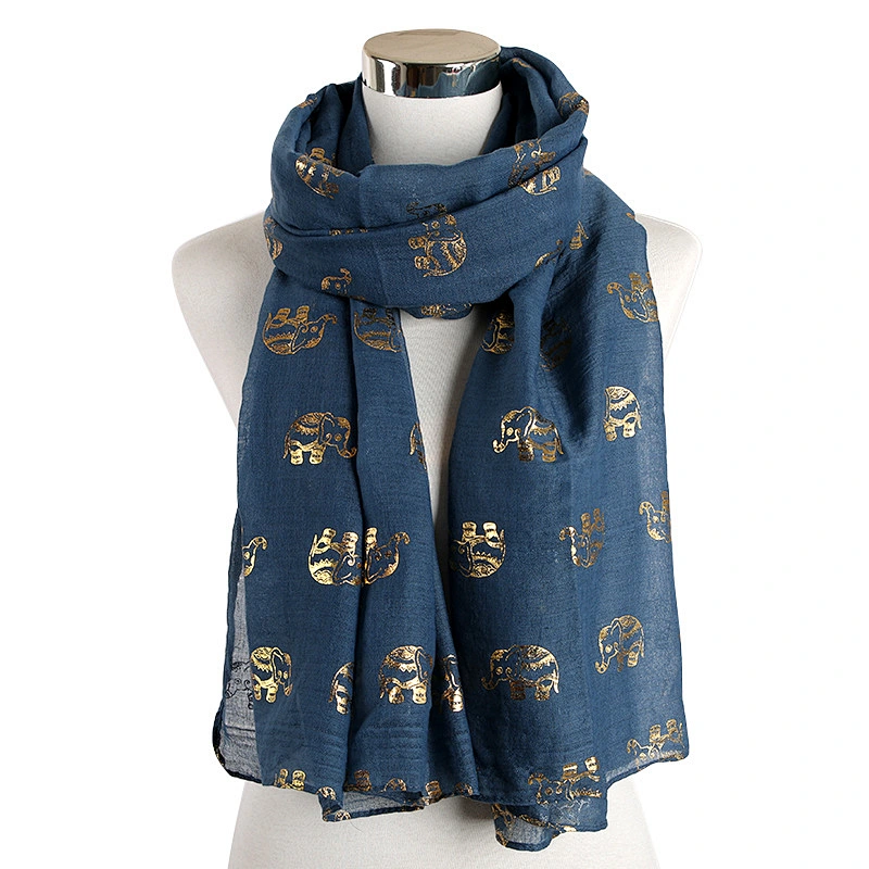 2020 Animal Hot Stamping Gold Rose Gold Elephant Pattern Polyester Scarf