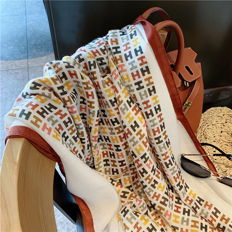 2020 New Fashion Women Embroidered Big Hijab H Letters Shawl Girls Cotton Linen Long Scarf Wrap Shawl
