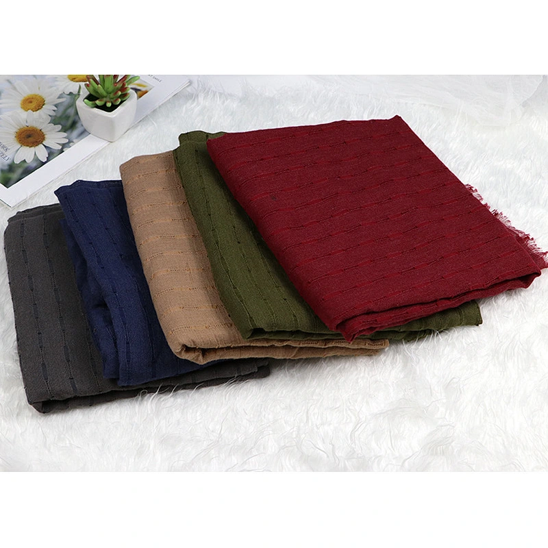 2020 Winter Cotton Multicolor Scarf Female Classic Hollow Strip Pattern Gauze Scarf Long Shawl
