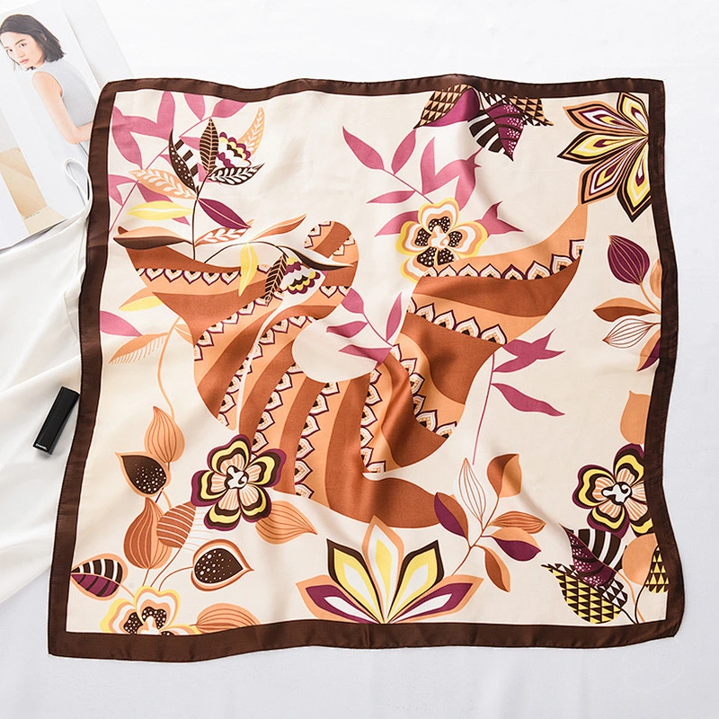 Folk-Custom Style Totem Silk Scarf Thin Small Square Scarf Female Fashion Retro Decoration Summer Silk Scarf