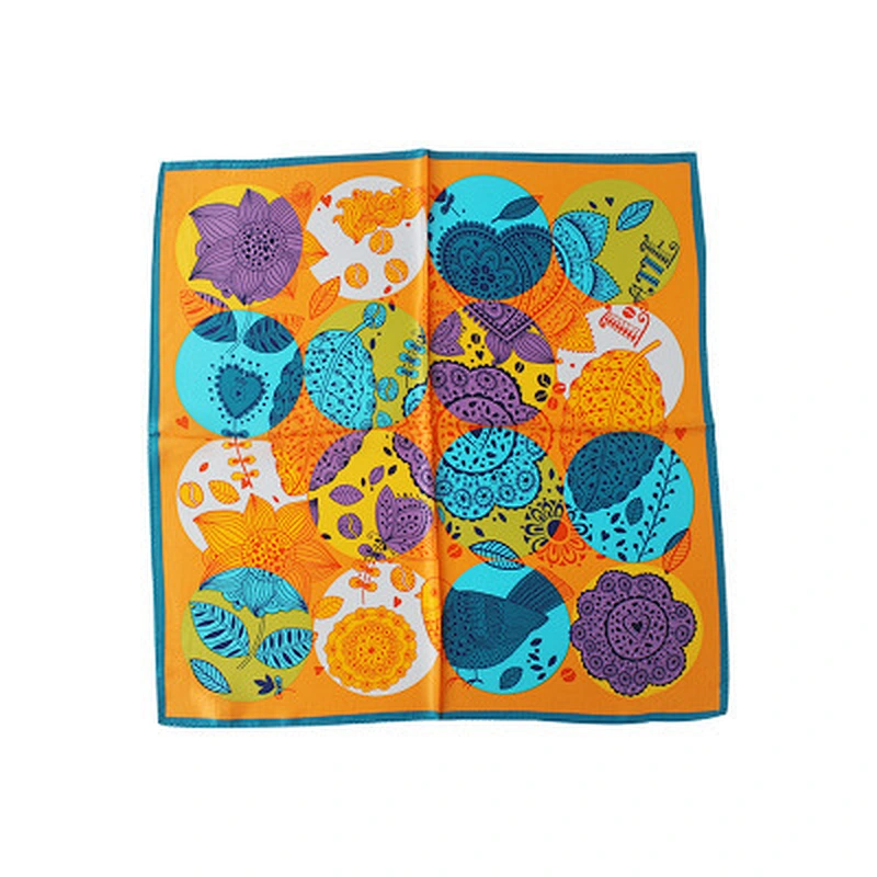 Spring and summer new fashion casual leaf circular print contrast pattern satin silk square scarf