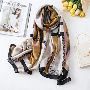 New long-style plaid stitching printed shawl big size bound fashion designed silk twill scarf