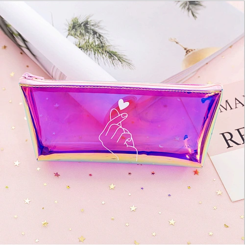 New Creative Cool Laser Colorful PVC Pencil Case Transparent Simple Stationery Case Student Pencil Case