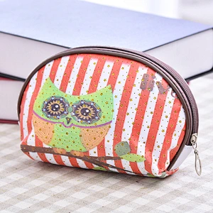 Korea Style Wholesale Gold Stars Printed Owl Pattern Pvc Semi-Circular Storage Bag Female Cosmetic Bag