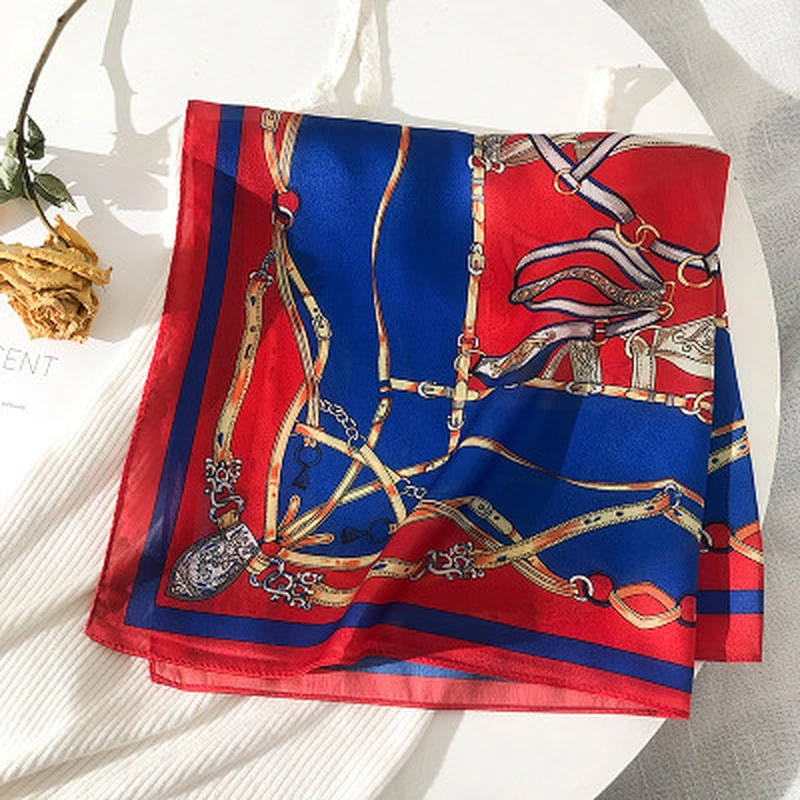 Spring new female fashion small silk scarf chain pattern neck satin scarf bandana for women