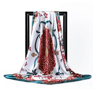 90CM square scarf fashion small bow flower printed simulation silk scarf female headscarf