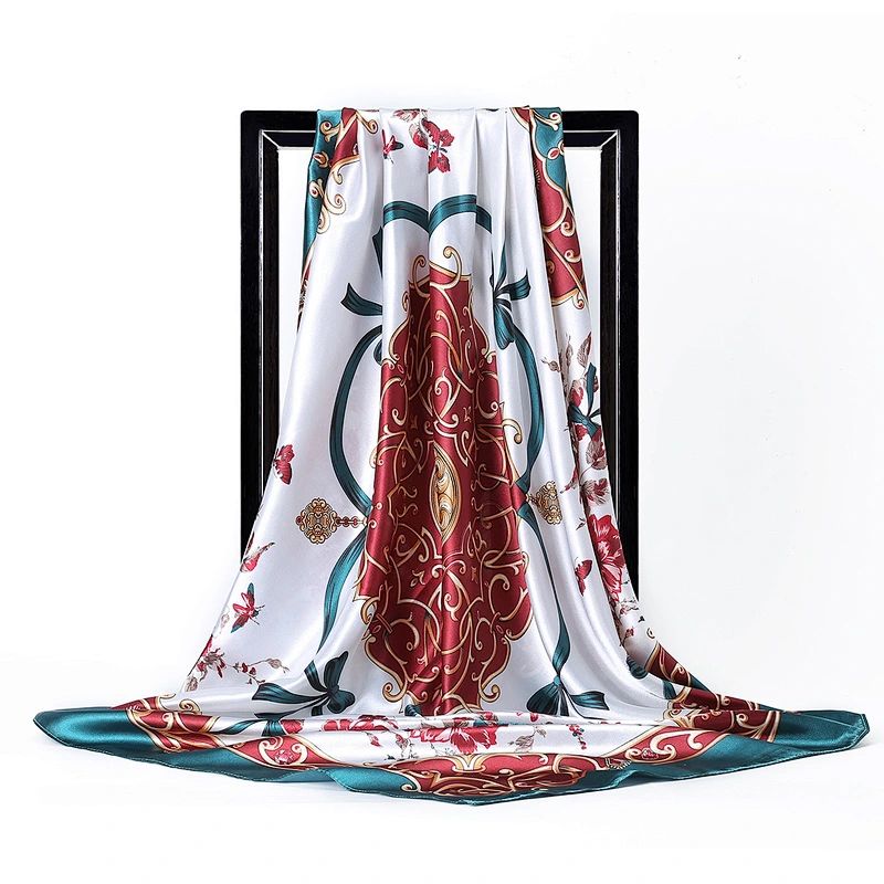 90CM square scarf fashion small bow flower printed simulation silk scarf female headscarf