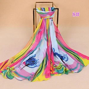 In Stock Floral Print Scarf Women Shawl Elegant Thin Sunscreen Sun-resistant Beach Towel Scarves Chiffon Hijab