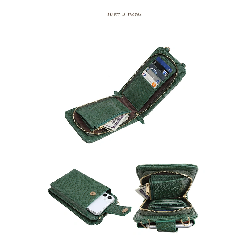 Fashion embossed crocodile leather cell phone crossbody bag wallet mobile phone bags cases