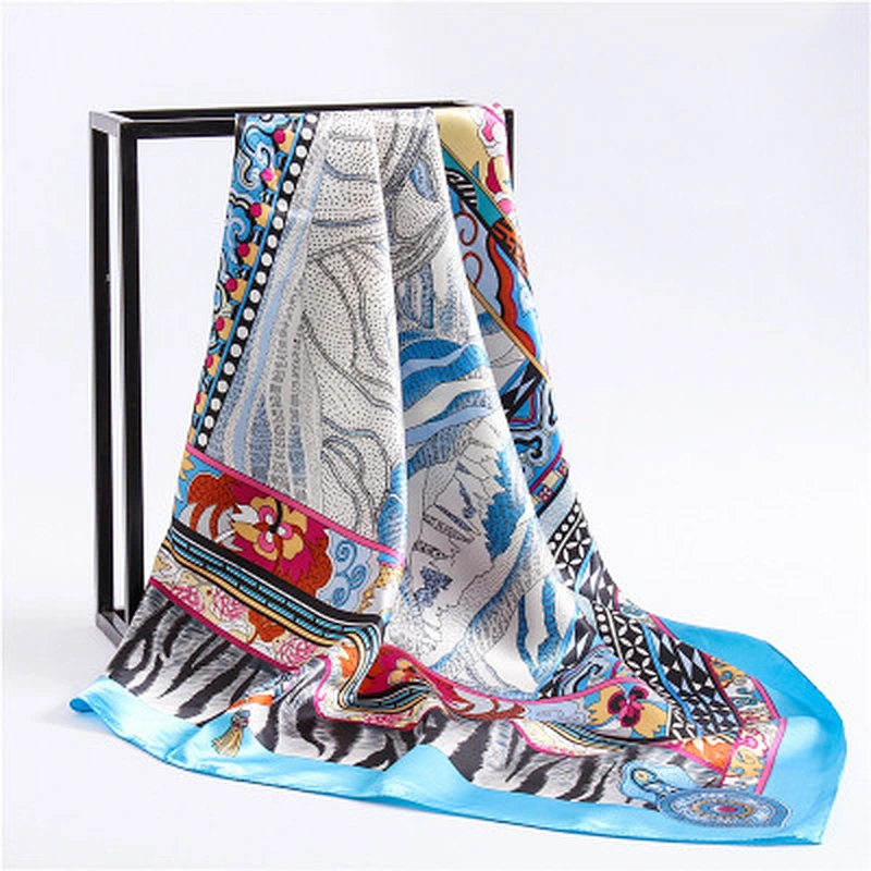 Explosive fashion women retro ethnic geometric square leopard print silk scarf satin scarfs