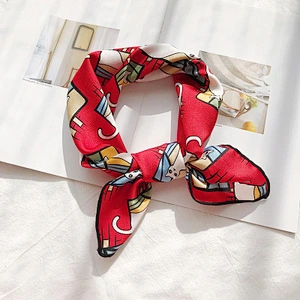 Wild multifunctional professional decorative scarf female wholesale small fresh printed cat small polyester square scarf
