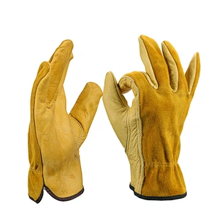 Flexible Grip Cowhide Working Gloves / Shrink Resistant Stretchable Leather Garden Working Safety Gloves