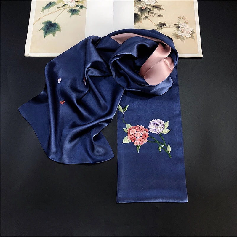 2020 Hot-Selling Embroidered Silk Scarf Gift 35*155CM Handmade Double Layer Embroidered Silk Scarf