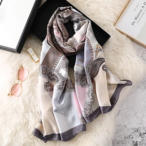 New sunscreen silk scarf simulation silk scarf female cashew printed long shawl scarf large beach towel