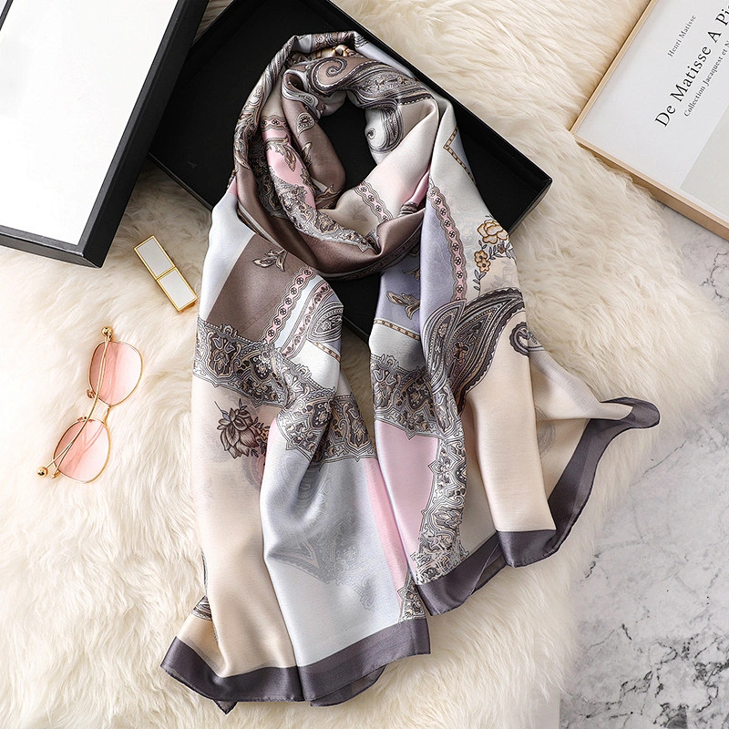 New sunscreen silk scarf simulation silk scarf female cashew printed long shawl scarf large beach towel
