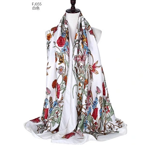 Spring new classic flower pattern printed silk ladies fashion scarf beach shawl for women