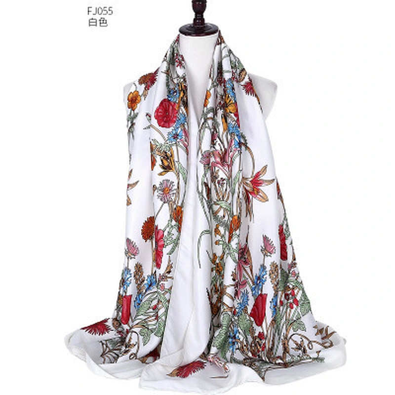 Spring new classic flower pattern printed silk ladies fashion scarf beach shawl for women