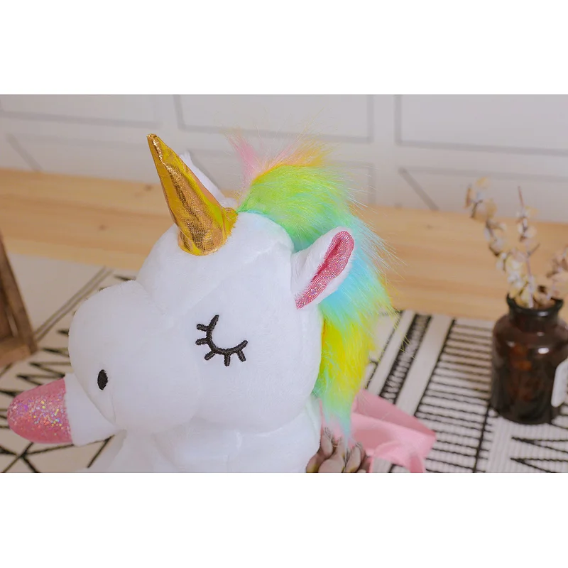 Fashion wholesale creative new rainbow unicorn plush toy backpack girl cute small backpack