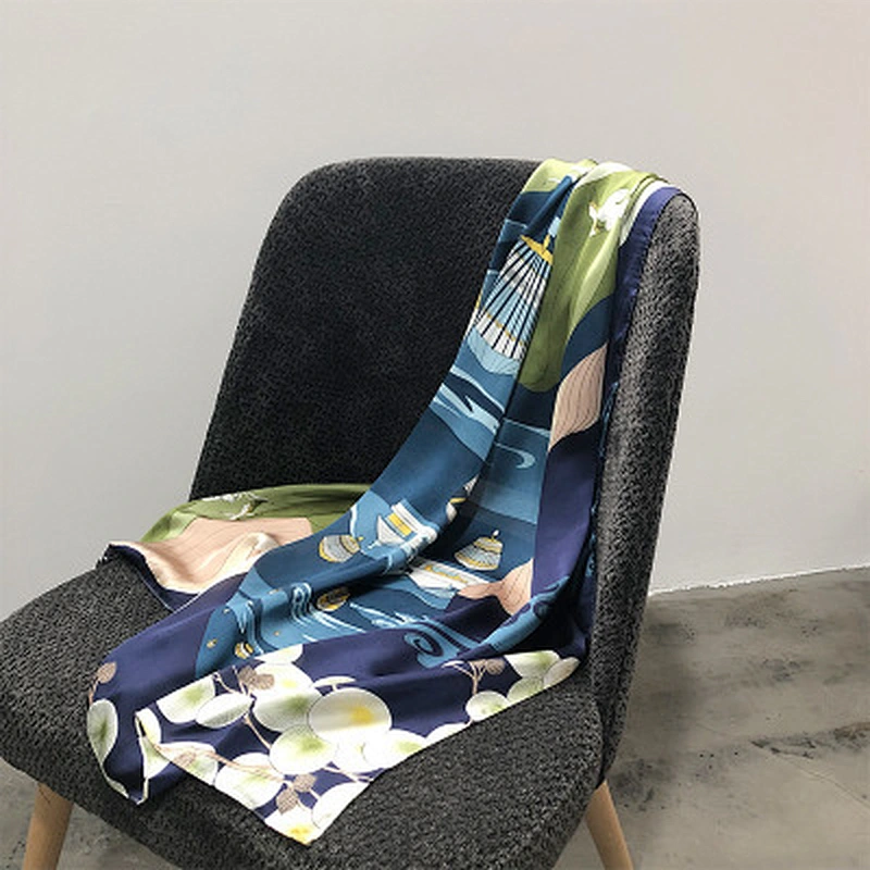 New ukiyo-e printed decoration simple style wild fashion 100% polyester silk feeling satin scarf ladies shawl