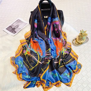 Spring and autumn new carriage printed scarf female wild scarf outdoor sunscreen simulation silk scarf
