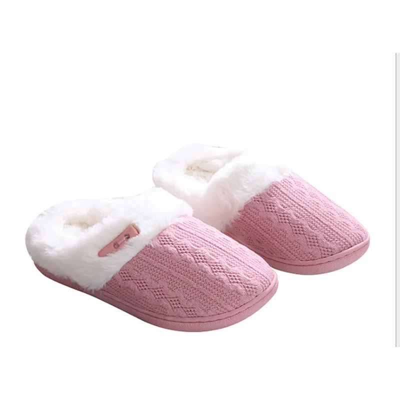 Autumn Winter Warm Jacquard Knitted Fabrics Plush Unisex Indoor Slippers Shoe