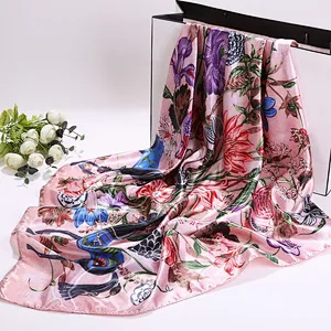 Spot wholesale new simulation silk scarf female 90 satin mother's day scarf floral printing square scarf