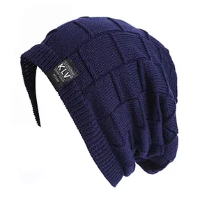 Winter Outdoor Warm Hat Pure Color Horizontal Striped Lattice Knitted Hat Can Be Customized