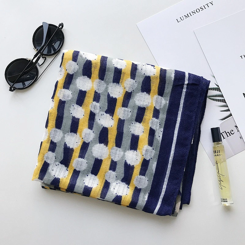 Dual-use sunscreenshawl all-matching stripe polka dot printed new muslim scarf cotton print hijab