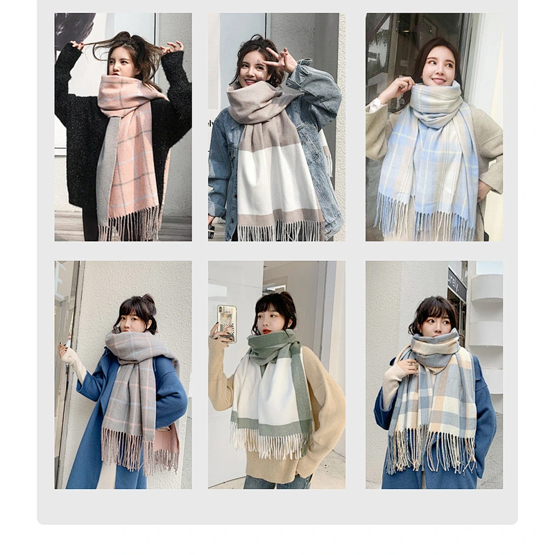 Wholesale Plaid Scarf Women'S Autumn Winter Shawl New Korean Version Students Cute Little Ladies Scarf