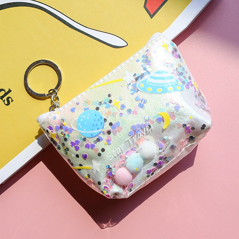 Cute Japanese Planet Quicksand Cosmetic Bag Girl Heart Portable Small Coin Purse