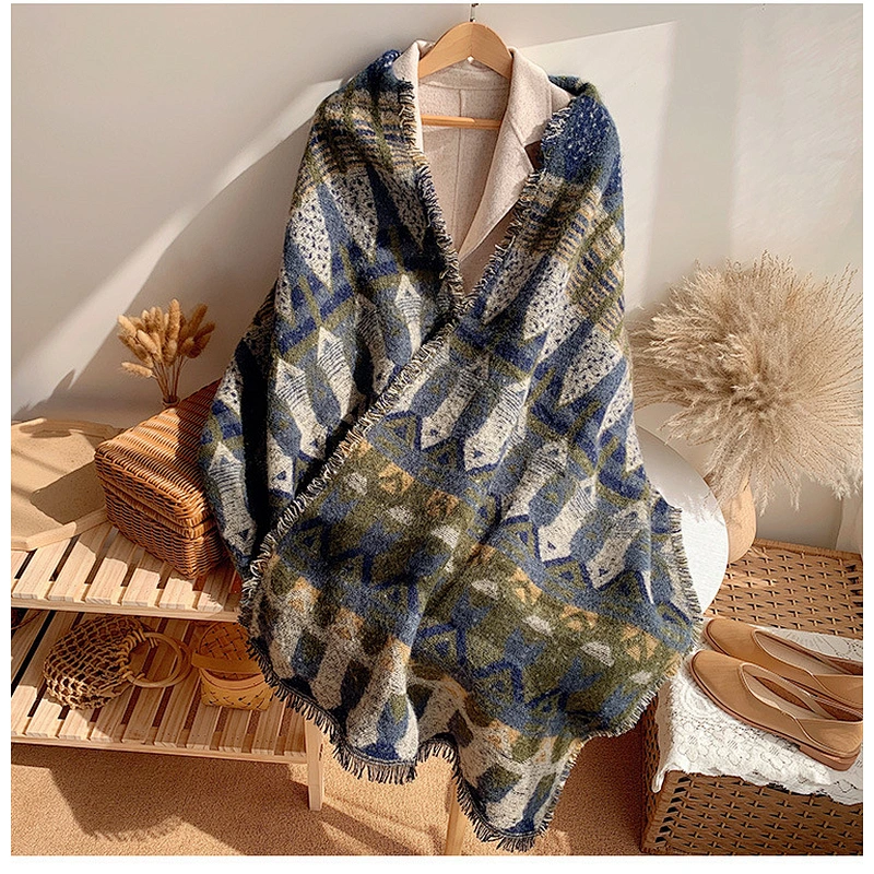 Super Long Shawl Female Autumn Winter Warm Bohemian Scarf Double-Sided Tassel Dual-Use Thick Woolen Scarf