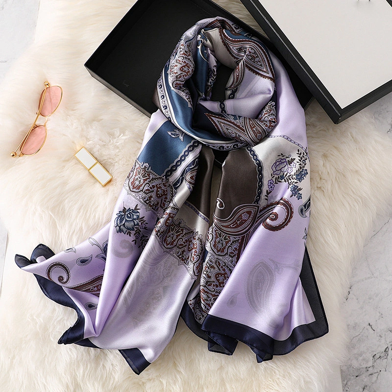 New sunscreen silk scarf simulation silk scarf female cashew printed long shawl scarf large beach towel