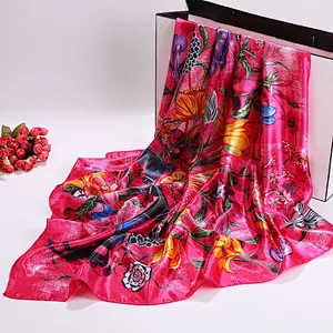 Spot wholesale new simulation silk scarf female 90 satin mother's day scarf floral printing square scarf