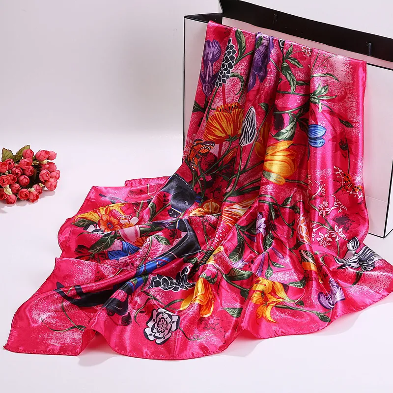 Spot wholesale new simulation silk scarf female 90 satin mother's day scarf floral printing square scarf