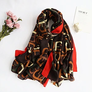 Stock Wholesale Summer New Cotton And Linen Letter Printing Sunscreen Scarf Female Messy Linen Shawl
