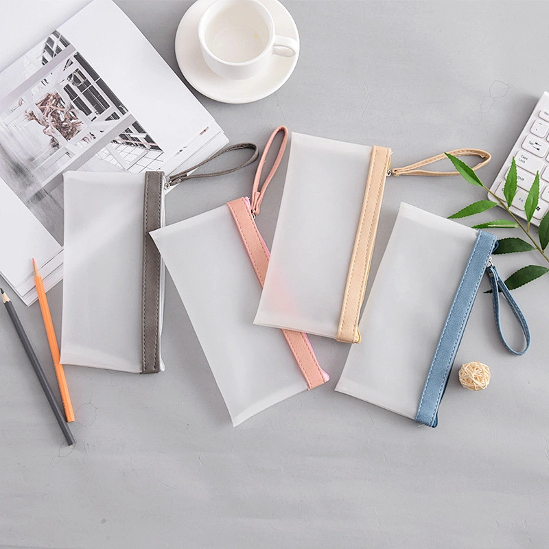 Korean Stationery Transparent Matte Pencil Bag Simple Jelly Plastic Color Matching Student Pencil Case